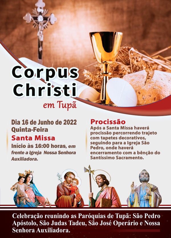 Paróquias de Tupã irão celebrar Corpus Christi no dia 16 de Junho