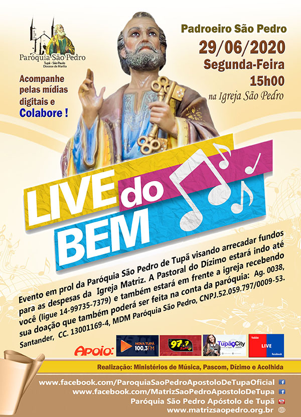 'Live do Bem' ser realizada no dia do Padroeiro So Pedro