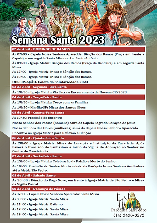 São Pedro de Tupã tem Programação definida para a Semana Santa 2023
