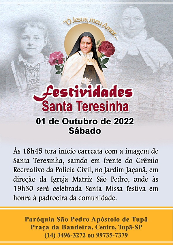 Santa Teresinha terá celebração festiva no próximo dia 01 de outubro