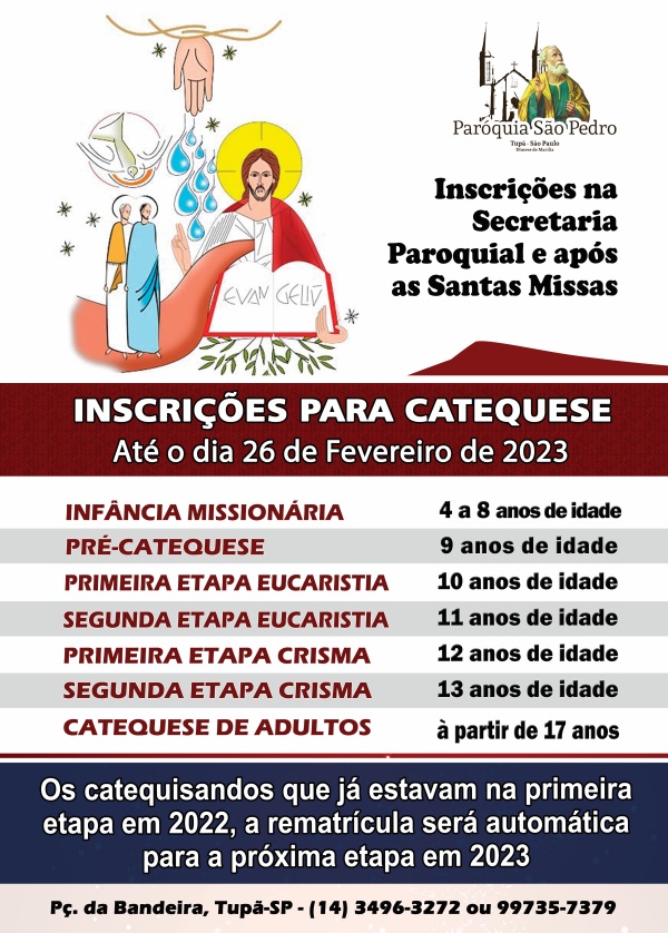 São Pedro de Tupã tem data definida para inscrições para catequese 2023