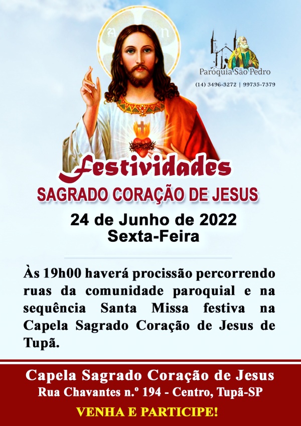 Comunidade do Sagrado Coração de Jesus de Tupã celebrará o seu Padroeiro