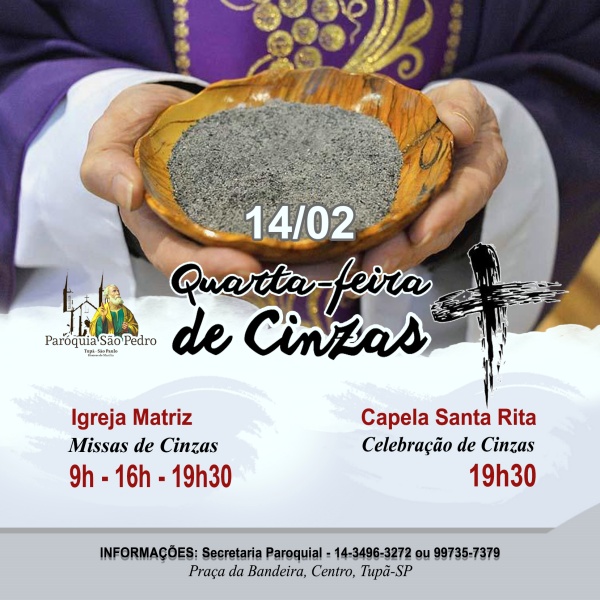 São Pedro de Tupã define missas e celebração para a quarta-feira de cinzas