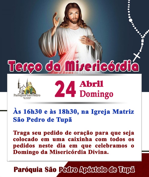 Terço da Misericórdia será realizado na São Pedro de Tupã